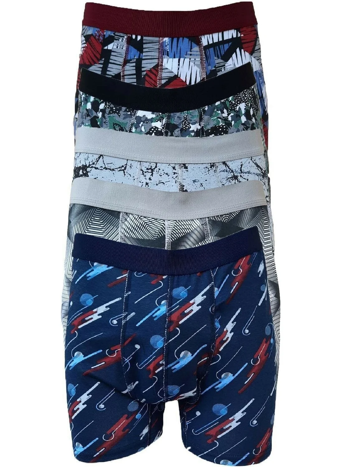 Tutku 5 Pieces Mixed Color Lycra Patterned Boxer