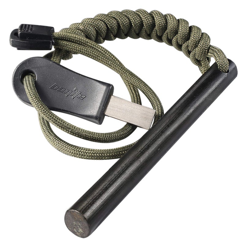 bayite 4 Inch Survival Ferrocerium Drilled Flint Fire Starter, Ferro Rod Kit with Paracord Landyard Handle and Striker, 4"(Long) x 3/8"(Diameter) - Image 1