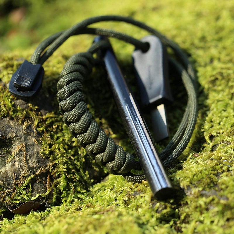bayite 4 Inch Survival Ferrocerium Drilled Flint Fire Starter, Ferro Rod Kit with Paracord Landyard Handle and Striker, 4"(Long) x 3/8"(Diameter) - Image 2