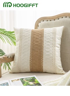 HOOGIFFT Set of 2 Throw Cushion Cover, Decorative Farmhouse Boho Pillow Cases, Decorative Geometric Modern Pattern Pillow Cushion Case for Couch Bedroom Living Room Sofa (Beige, 18 x 18 Inch)  - Image 2