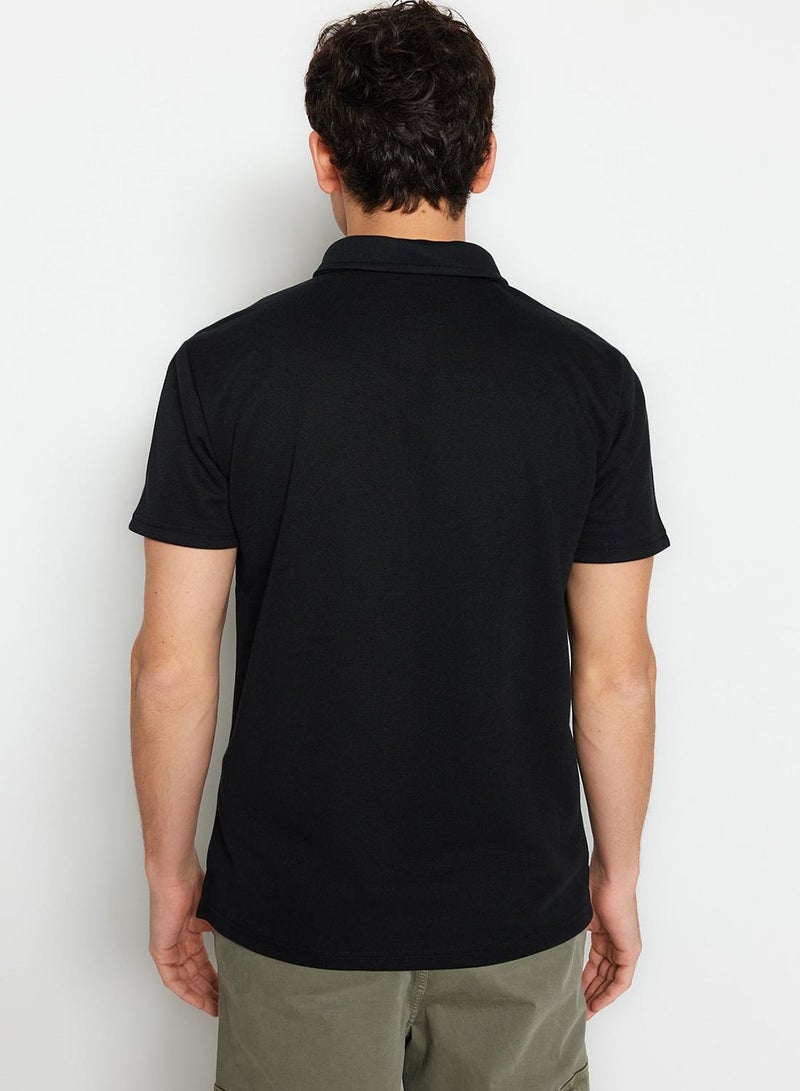 trendyol Limited Edition Black Regular/Normal Cut Pique Zippered Polo Neck T-Shirt - Image 5