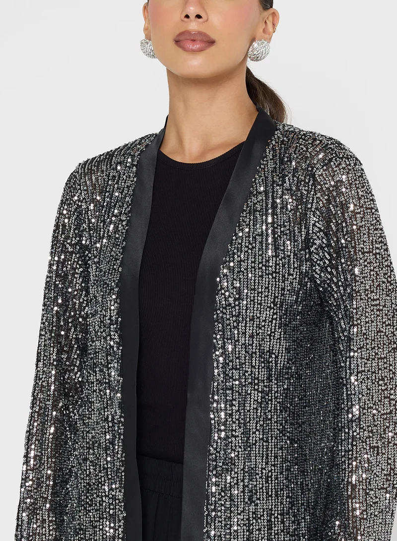 Golden Apple Sequin Detailed Long Jacket