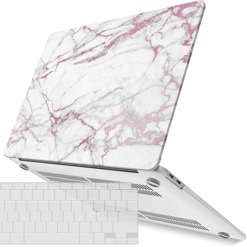 I Benzer Compatible with New MacBook Air 13 inch Case 2022 2021 2020 M1 A2337 A2179 A1932, Plastic Hard Shell Case with Keyboard Cover for Mac Retina Display with Touch ID, Pink Marble, MAT13-PKMB+1 - Image 1