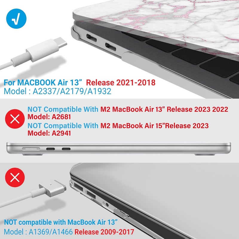 I Benzer Compatible with New MacBook Air 13 inch Case 2022 2021 2020 M1 A2337 A2179 A1932, Plastic Hard Shell Case with Keyboard Cover for Mac Retina Display with Touch ID, Pink Marble, MAT13-PKMB+1 - Image 4
