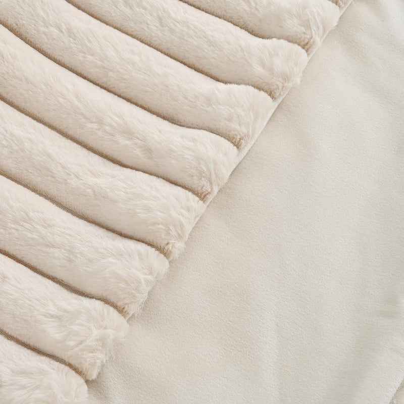 Volcanics Set of 2 Faux Fur Plush Decorative Throw Pillow Covers 18x18 Inches, Striped Cushion Cases Soft Fluffy Accent Pillowcases for Sofa, Couch and Bed, Beige - Image 3