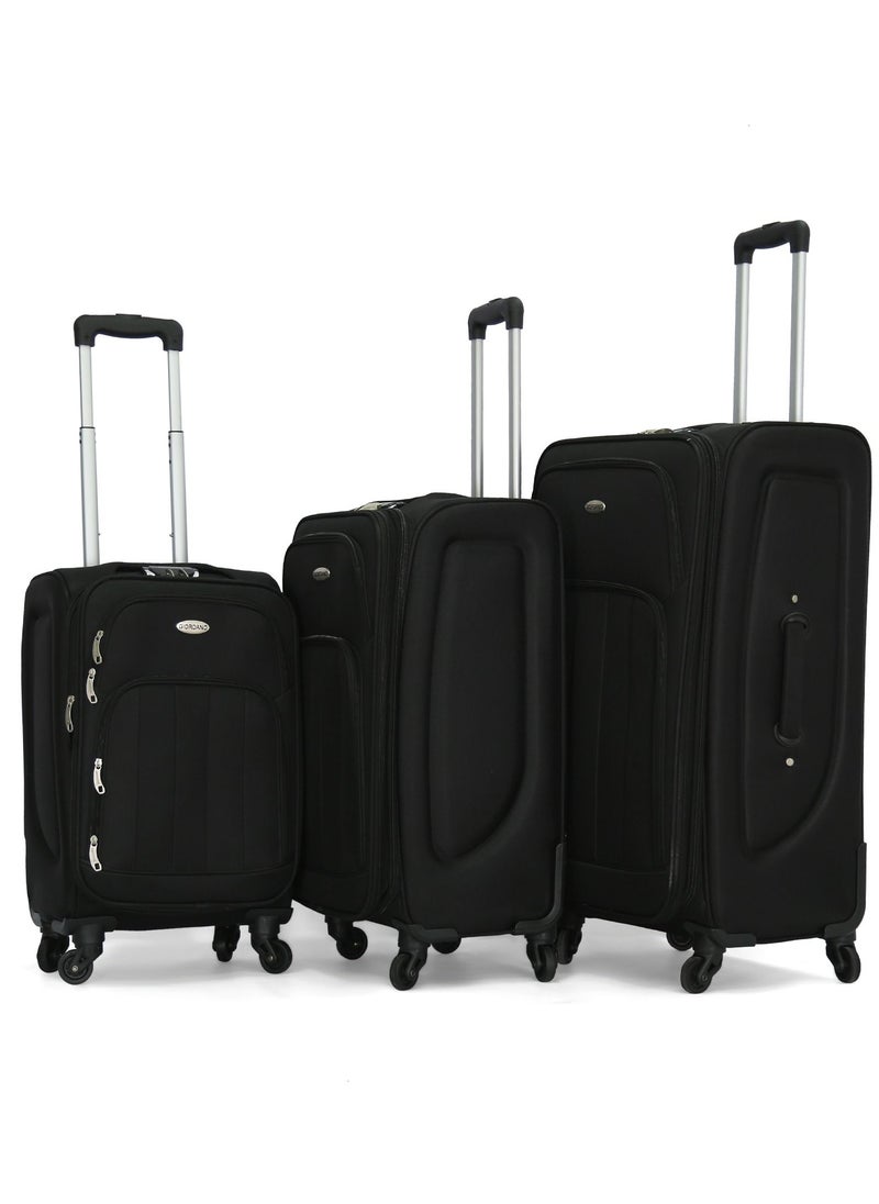 GIORDANO - Giordano Trolley Bags 3 PCS Set Softside Spinners,Black - Image 1