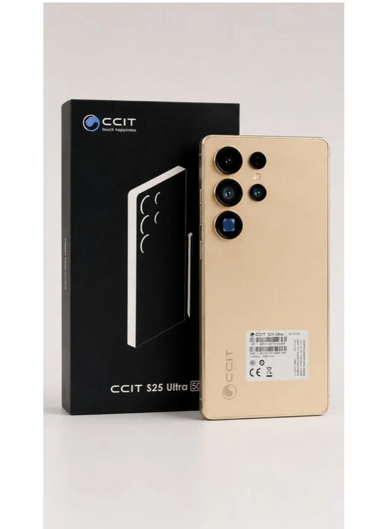 سي سي اي تي هاتف ذكي شبكة 5G s25 ultra أندرويد 15 شاشة 6.8 بوصة سوبر LCD بدقة FULL HD ذهبي مع ذاكرة وصول عشوائي 8 جيجابايت وسعة تخزين 512 جيجابايت وقلم لمسي - Image 1