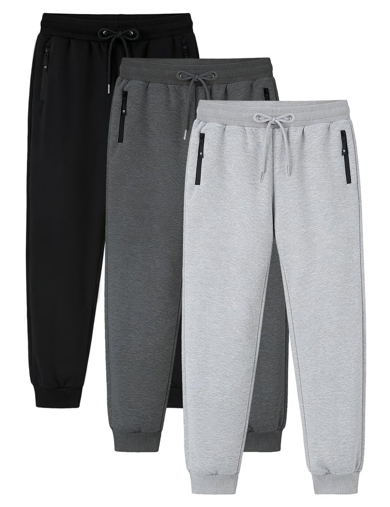 Gihuo 3 Pack Mens Athletic Pants Workout Sweatpants for Men Gym Running Sweat Pants Joggers with Pockets (US, Alpha, Large, Regular, Regular, BlackDarkGreyLightGrey) - Image 1