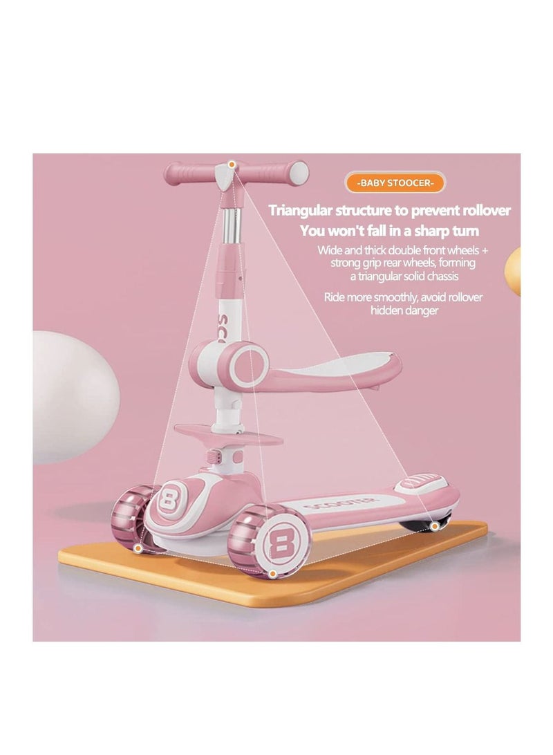 Captaintech 3 in 1 Kids Pedal Scooter, 4 Height Adjustable Removable Seats, PU LED Wheels, 3 Wheels Kids Scooter for Girls and Boys Outdoor Learning - Image 4