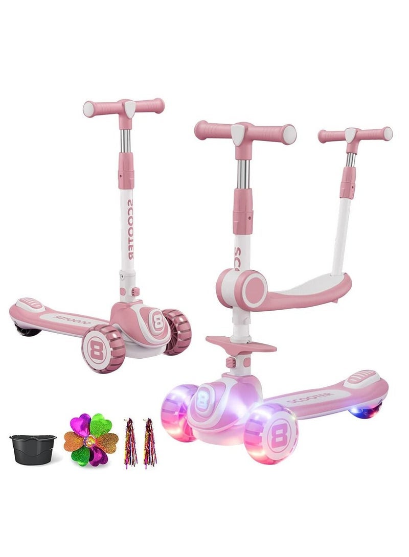 Captaintech 3 in 1 Kids Pedal Scooter, 4 Height Adjustable Removable Seats, PU LED Wheels, 3 Wheels Kids Scooter for Girls and Boys Outdoor Learning - Image 1