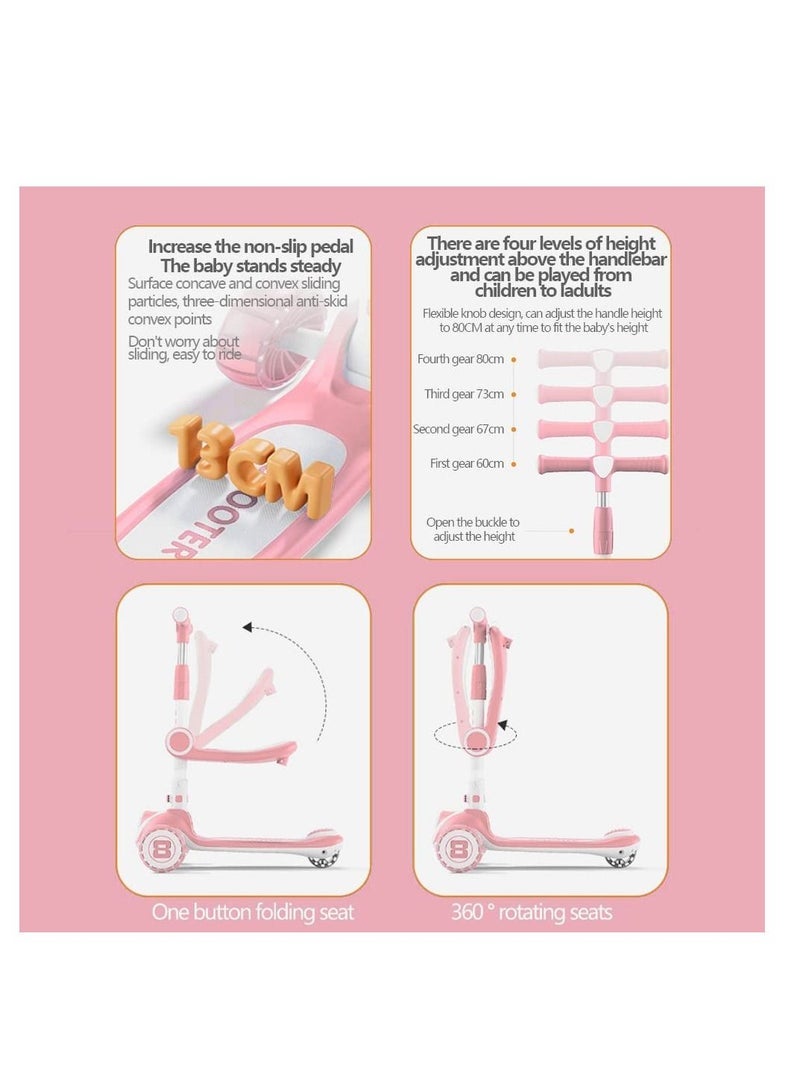 Captaintech 3 in 1 Kids Pedal Scooter, 4 Height Adjustable Removable Seats, PU LED Wheels, 3 Wheels Kids Scooter for Girls and Boys Outdoor Learning - Image 5