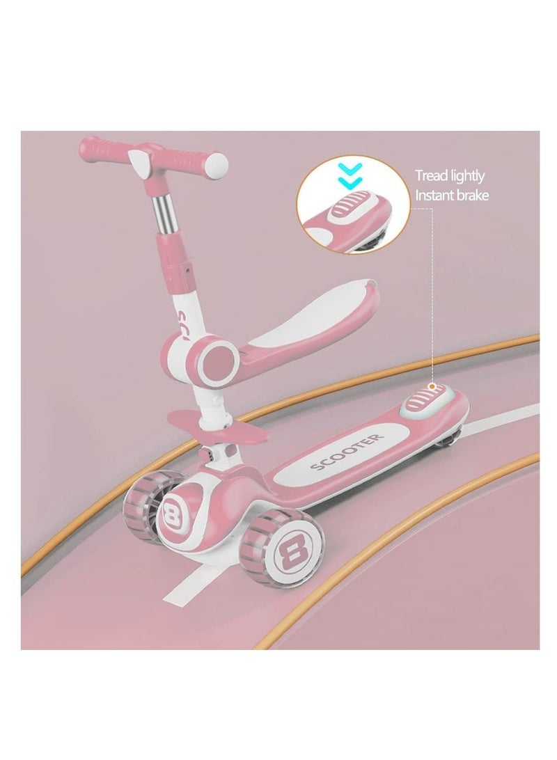 Captaintech 3 in 1 Kids Pedal Scooter, 4 Height Adjustable Removable Seats, PU LED Wheels, 3 Wheels Kids Scooter for Girls and Boys Outdoor Learning - Image 3