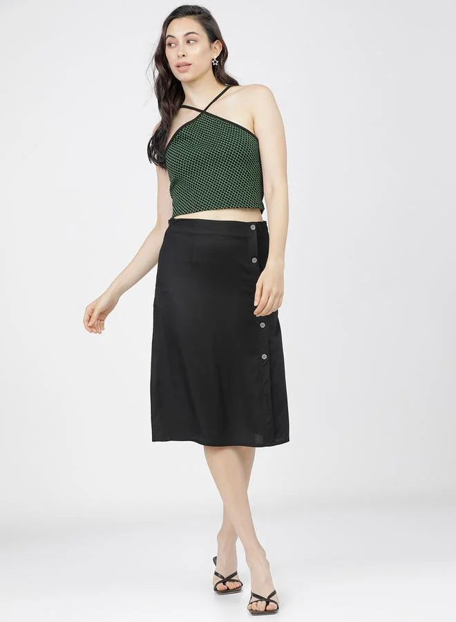 Tokyo Talkies Solid Wrap A-Line Skirts with Buttons Detail by Styli