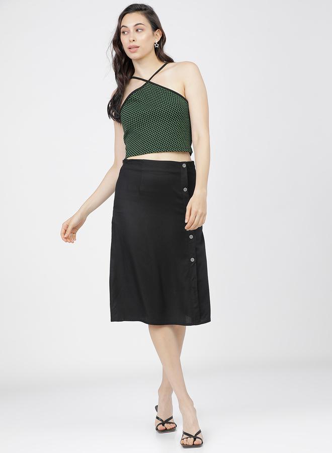 Tokyo Talkies Solid Wrap A-Line Skirts With Buttons Detail - Image 5