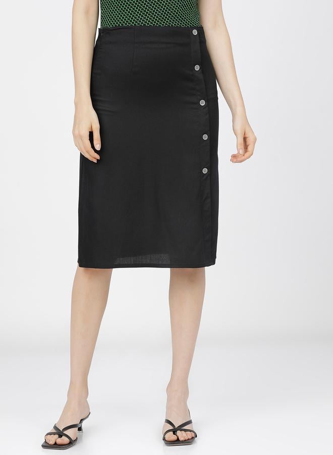 Tokyo Talkies Solid Wrap A-Line Skirts With Buttons Detail - Image 1