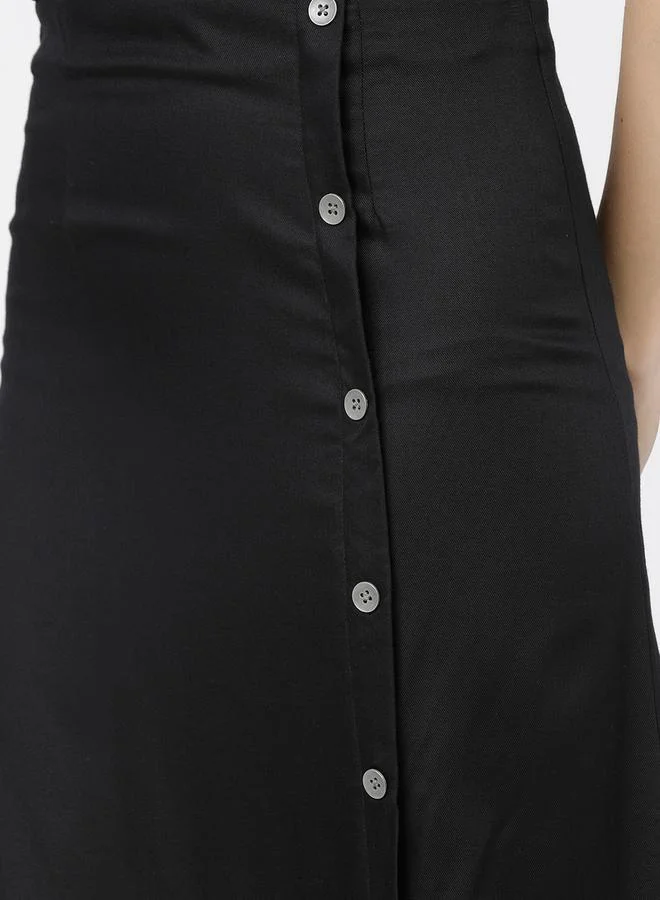 Tokyo Talkies Solid Wrap A-Line Skirts with Buttons Detail by Styli