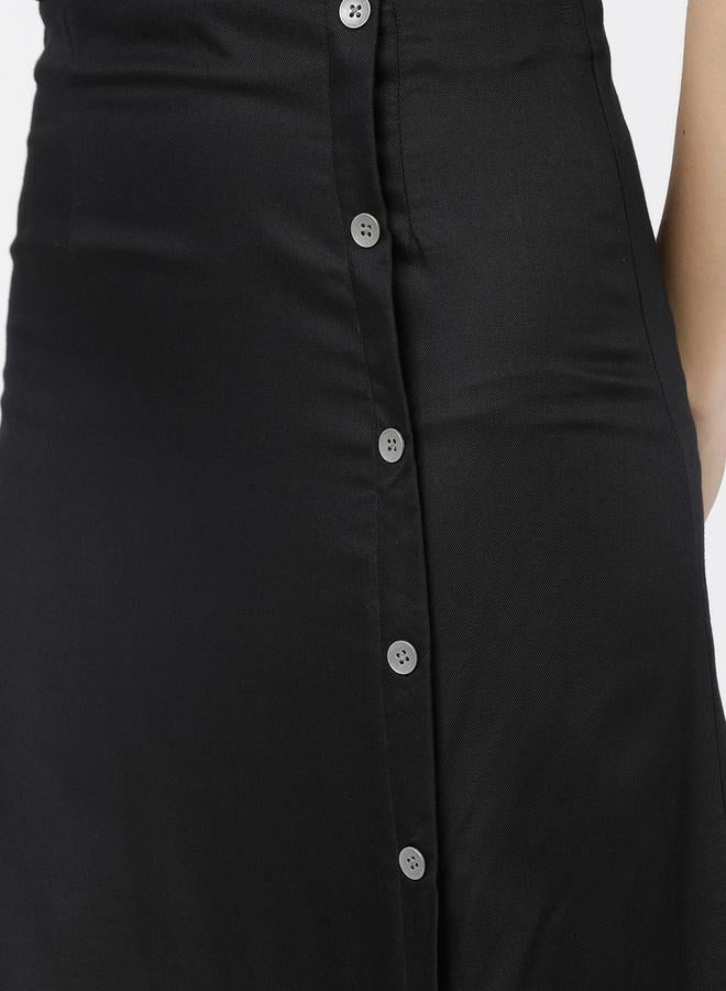 Tokyo Talkies Solid Wrap A-Line Skirts With Buttons Detail - Image 4