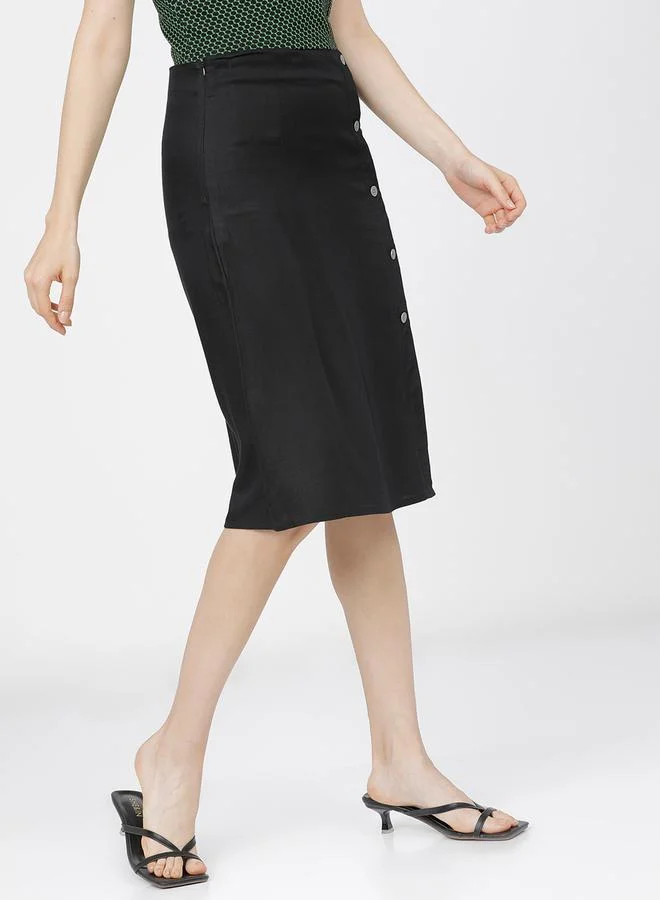 Tokyo Talkies Solid Wrap A-Line Skirts with Buttons Detail by Styli