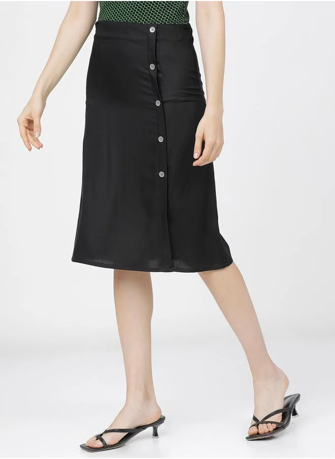 طوكيو توكيز Solid Wrap A-Line Skirts with Buttons Detail