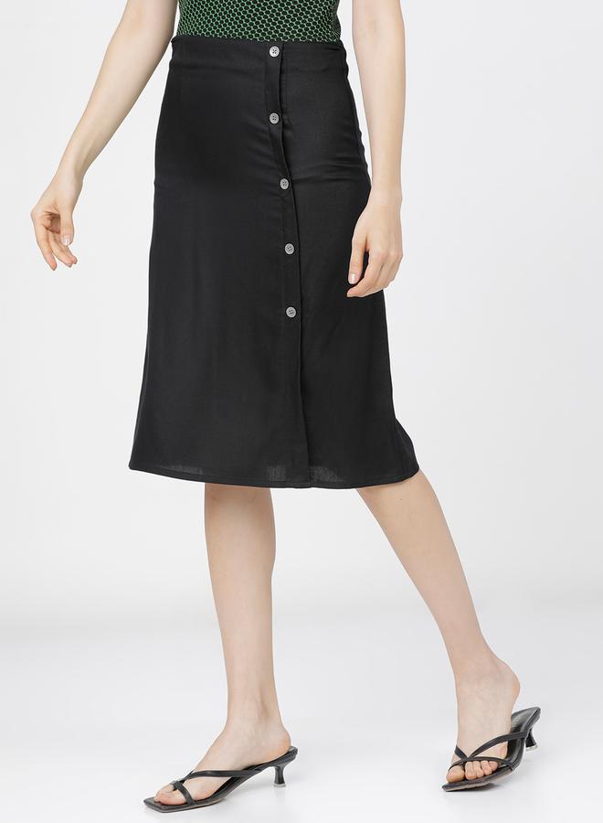 Tokyo Talkies Solid Wrap A-Line Skirts With Buttons Detail - Image 2