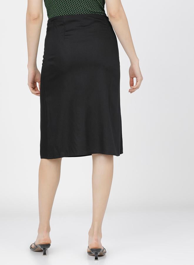 Tokyo Talkies Solid Wrap A-Line Skirts With Buttons Detail - Image 3