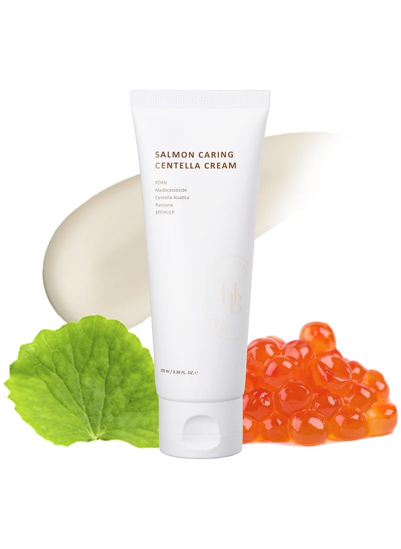 HEVEBLUE Salmon Caring Centella Cream  Salmon PDRN Salmon Egg Extract Centella Madecassoside Improve Skin Moisture Loss Restore and Rejuvenate Low Irritation Korean Skincare 