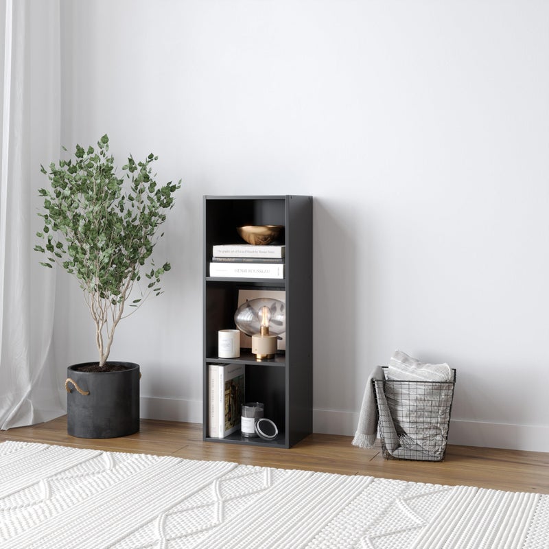 3 Shelf Wooden Bookcase, Modern Shelving Display and Storage Shelf Unit, Versatile Wood Bookshelf for Living Room, Bedroom, or Office, Freestanding (Black) - Image 2