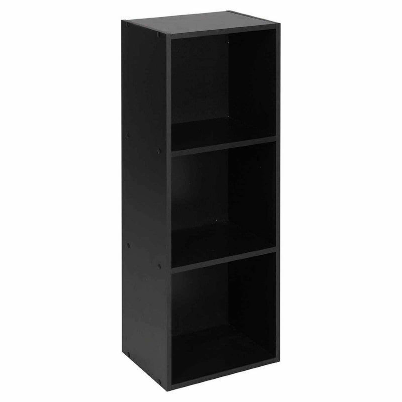 3 Shelf Wooden Bookcase, Modern Shelving Display and Storage Shelf Unit, Versatile Wood Bookshelf for Living Room, Bedroom, or Office, Freestanding (Black) - Image 1