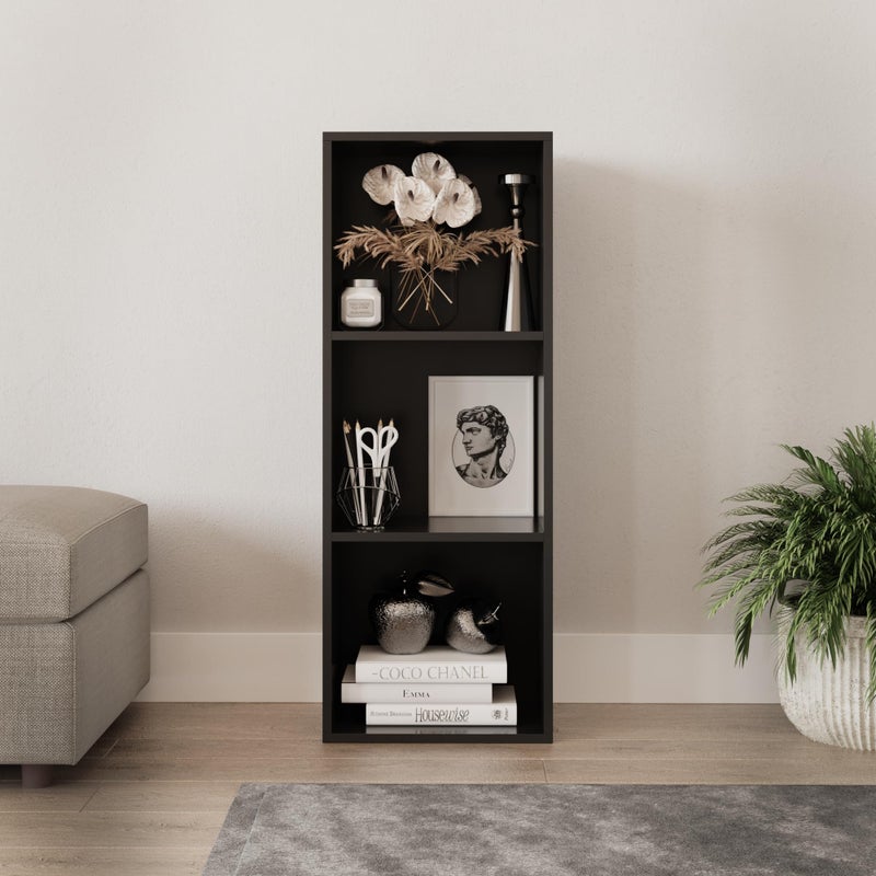 3 Shelf Wooden Bookcase, Modern Shelving Display and Storage Shelf Unit, Versatile Wood Bookshelf for Living Room, Bedroom, or Office, Freestanding (Black) - Image 3
