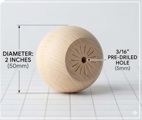 Pinehurst Crafts Unfinished Wood Ball Knobs, Perfect for Furniture, Cabinets, Dresser Drawers or Crafting, 2-Inch, Pack of 4 - Image 2