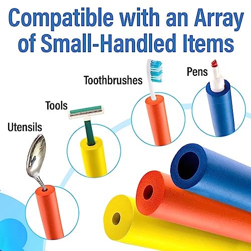 Impresa Foam Grip Tubing - Customizable Multi-Color, Blue/Red/Yellow 6-Count Slip-Resistant Grip Tubes for Built-Up Handles - Adaptive Equipment & Adaptive Silverware for Stroke Patients - Image 3