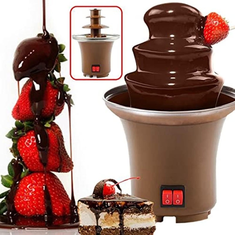 ZAEGO ZAEGO Chocolate Fondue Fountain 3Tier Electric Mini Chocolate Melter Machine Easy to Assemble Creative Design for Home Parties and Restaurants Brown Color  - Image 1