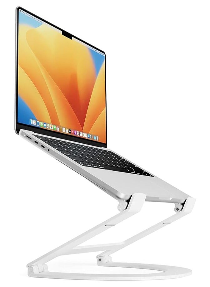 Green Tiger Ergonomic Height & Angle Adjustable Aluminum Laptop/MacBook Stand/Riser, fits 10" 17", Folds Flat for Portability Travel Pouch Included, Matte White, TS-2202 - Image 1