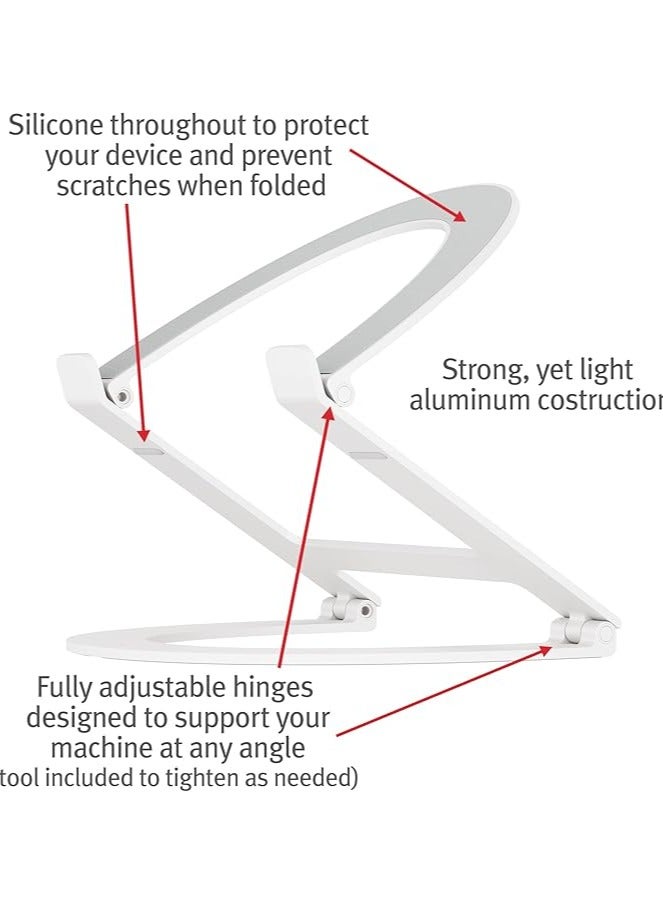Green Tiger Ergonomic Height & Angle Adjustable Aluminum Laptop/MacBook Stand/Riser, fits 10" 17", Folds Flat for Portability Travel Pouch Included, Matte White, TS-2202 - Image 4