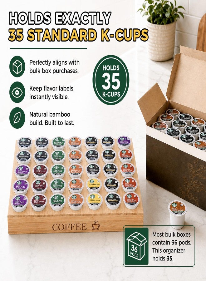 MinBoo BamBoo k cup holder Drawer or Countertop k cup Organizer Coffee Pod Holder Hold 35 Coffee Pod Storage Kcup coffee pods holder for coffee station Office and Kitchen k cup storage - Image 3