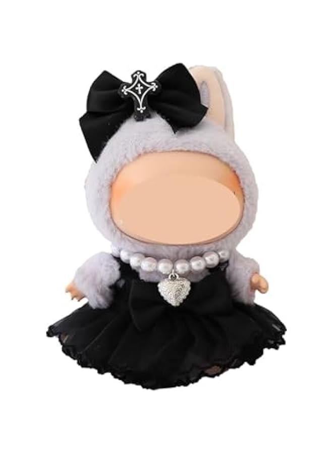 3 Set Labubu Clothes, Labubu Outfit with Accessories, Clothes for La bubu Dress+Hair Pin+Pearl Necklace Stylish Clothe for Doll Gothic (Black Angel+Necklace) - Image 1
