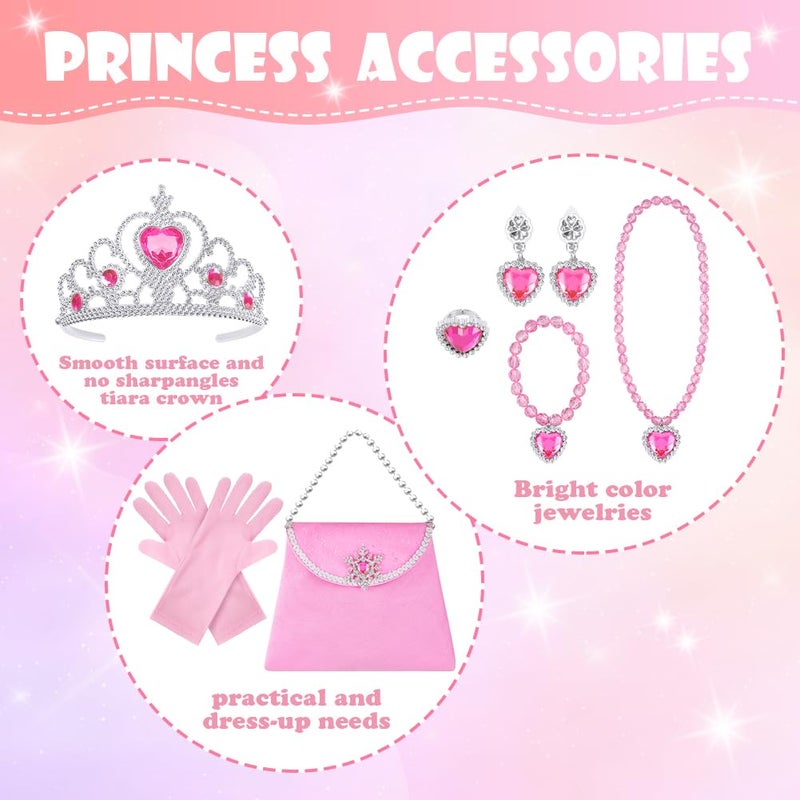 Vicloon 11PCS Princess Cape Set  Princess Dress Up Cloak With Crown  Wand  jewelry  and bag  Princess Dress Up Clothes for Little Girls  Princess Cape for 3+ Year Old Christmas Birthday Gifts(Pink) - Image 4