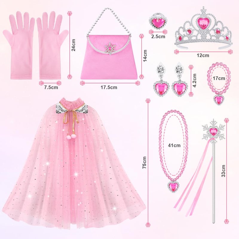 Vicloon 11PCS Princess Cape Set  Princess Dress Up Cloak With Crown  Wand  jewelry  and bag  Princess Dress Up Clothes for Little Girls  Princess Cape for 3+ Year Old Christmas Birthday Gifts(Pink) - Image 2