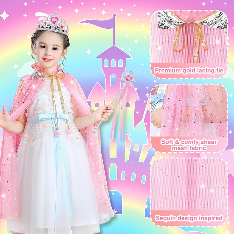 Vicloon 11PCS Princess Cape Set  Princess Dress Up Cloak With Crown  Wand  jewelry  and bag  Princess Dress Up Clothes for Little Girls  Princess Cape for 3+ Year Old Christmas Birthday Gifts(Pink) - Image 3