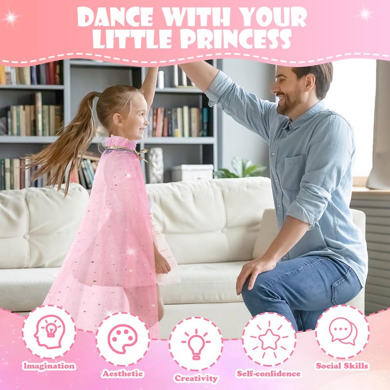 Vicloon 11PCS Princess Cape Set  Princess Dress Up Cloak With Crown  Wand  jewelry  and bag  Princess Dress Up Clothes for Little Girls  Princess Cape for 3+ Year Old Christmas Birthday Gifts(Pink) - Image 5