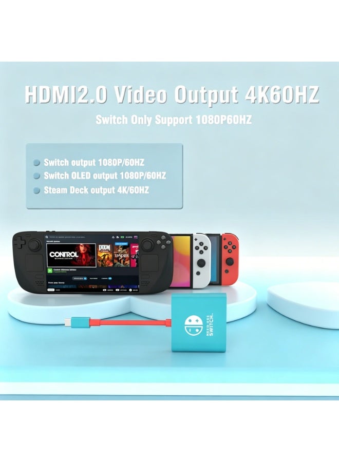 محطة ربط 3 في 1 نوع C لنينتندو سويتش / سطح البخار ، محول HDMI 4K 60Hz مع منفذ USB 3.0 ، محول ربط التلفزيون المحمول متوافق مع Nintendo Switch / Switch OLED دعم وضع ربط التلفزيون مع HDMI 2.0 ، ربط استبدال محمول - Image 4
