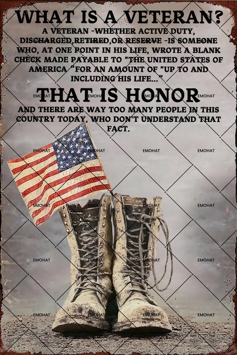 EMOHAT Memorial Day What Is A Veteran Tin Painting Veteran Tin Signs Soldier, EMOHAT Vintage Metal Tin Sign, Garage Office Yard Wall Decor 12x8 Inch - Image 1