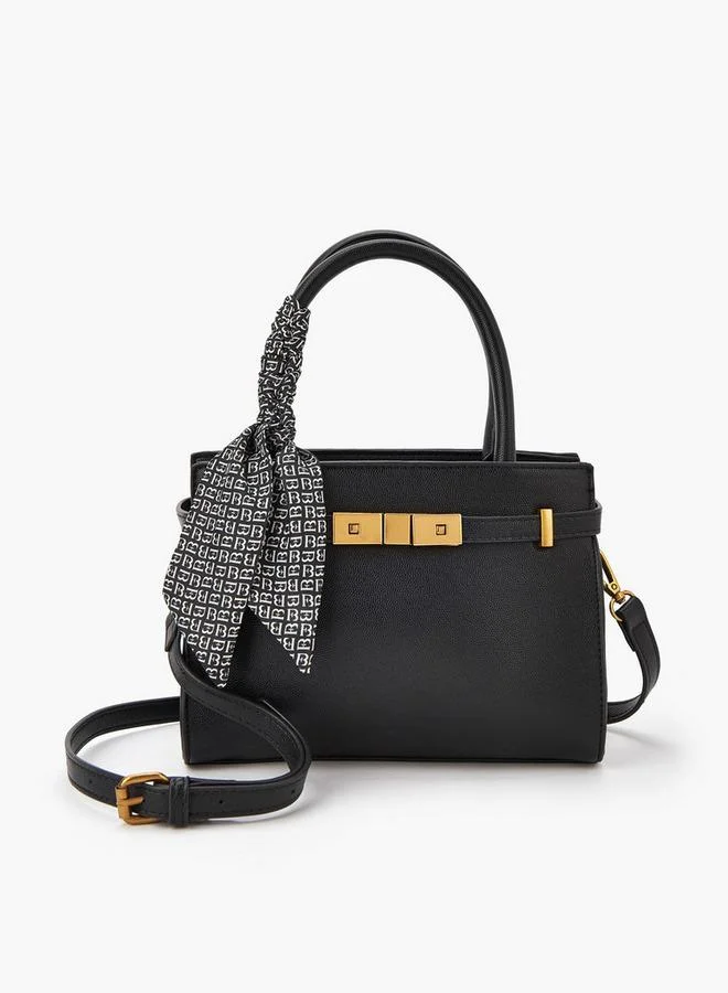 Solid Tote Bag with Scarf Accent and Double Handle