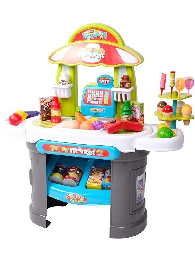 BAYBEE Supermarket Playset For Kids With Various Kitchen Set Accesorries Pretend Play Toys Pretend Role Play Toys Kitchen Playset Shopping Cart Supermarket Playset Toys For Kids 2+ Years Boys Girls - Image 1