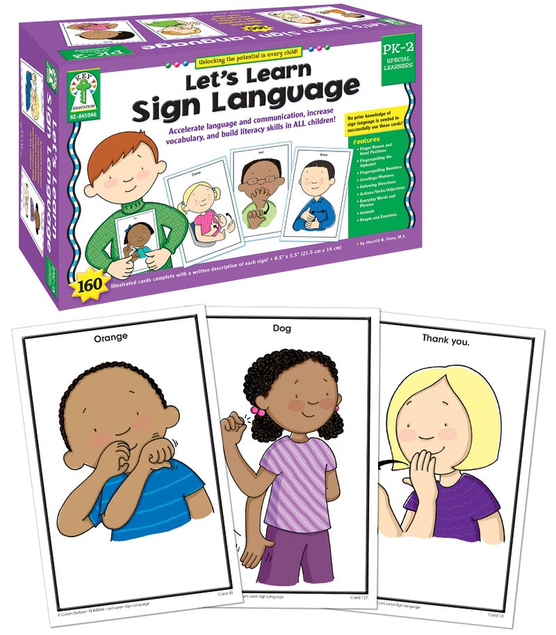 Key Education 160 American Sign Language Flash Cards for Kids, ASL Flashcards for Preschool, Kindergarten, 1st and 2nd Grade Learners With Signing Illustrations