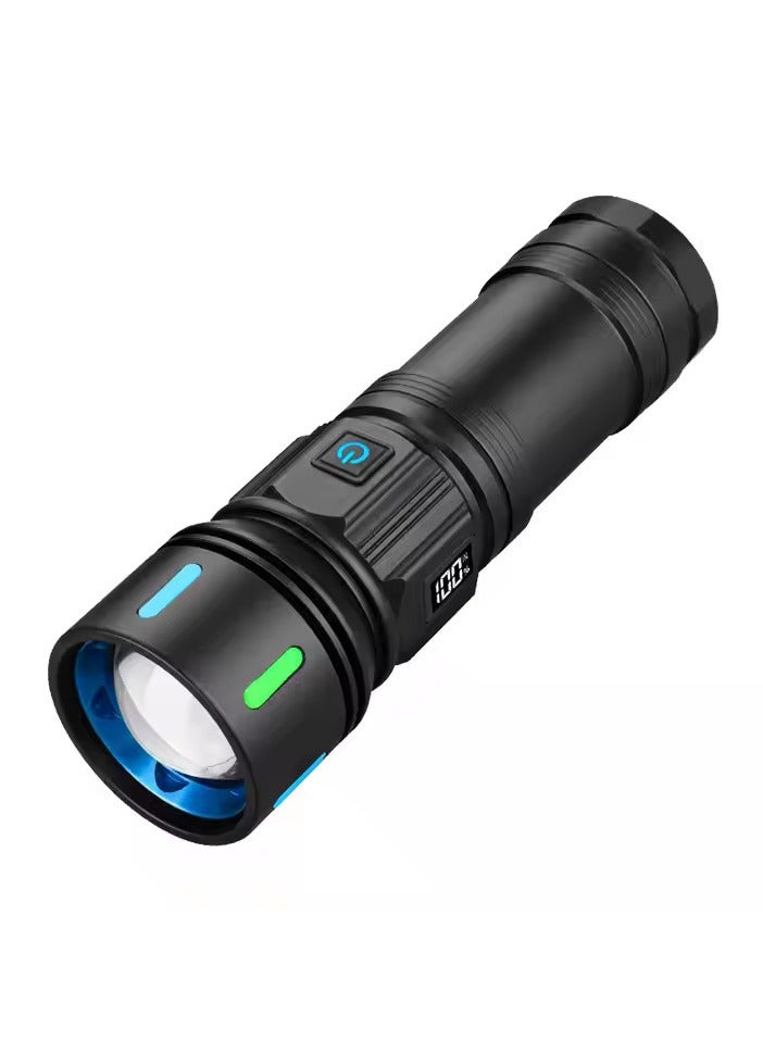 Handheld flashlight with adjustable digital display, zoom feature, counterfeit currency detection feature, and works as a power bank for phones, multi-colored - Image 1