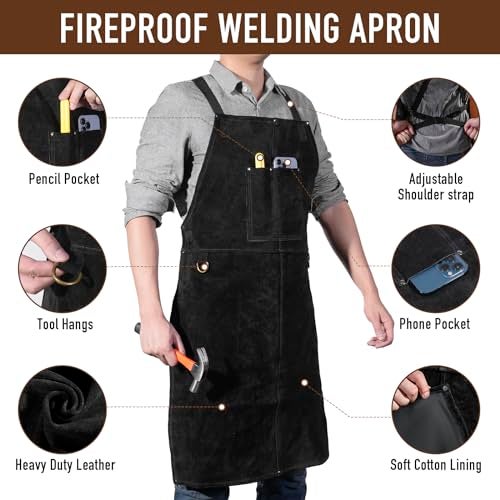 LeaSeek Leather Welding Apron - Heat & Flame Resistant Blacksmith Apron for Forging, BBQ, Grilling (36" Length, Black) - Image 2