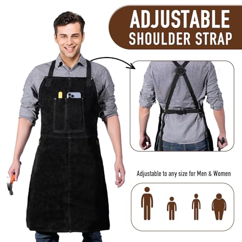 LeaSeek Leather Welding Apron - Heat & Flame Resistant Blacksmith Apron for Forging, BBQ, Grilling (36" Length, Black) - Image 4