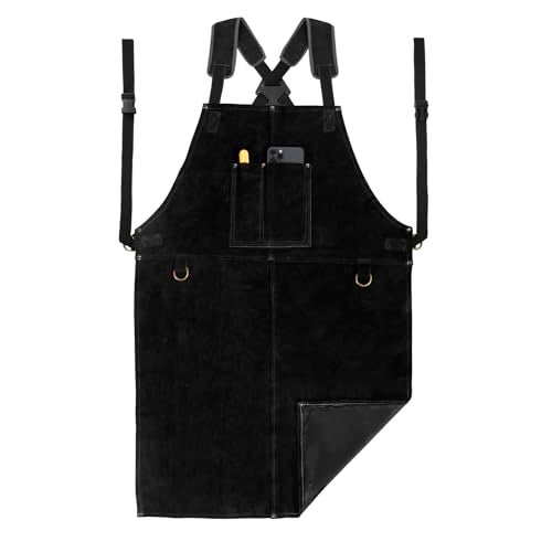 LeaSeek Leather Welding Apron - Heat & Flame Resistant Blacksmith Apron for Forging, BBQ, Grilling (36" Length, Black) - Image 1