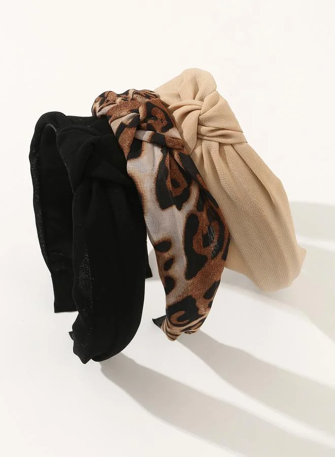 Take Two Set of 3 - Leopard Print and Plain Headband